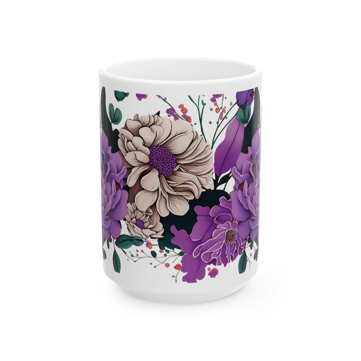 Floral Elegance Ceramic Mug - Purple Flower Design for All Occasions