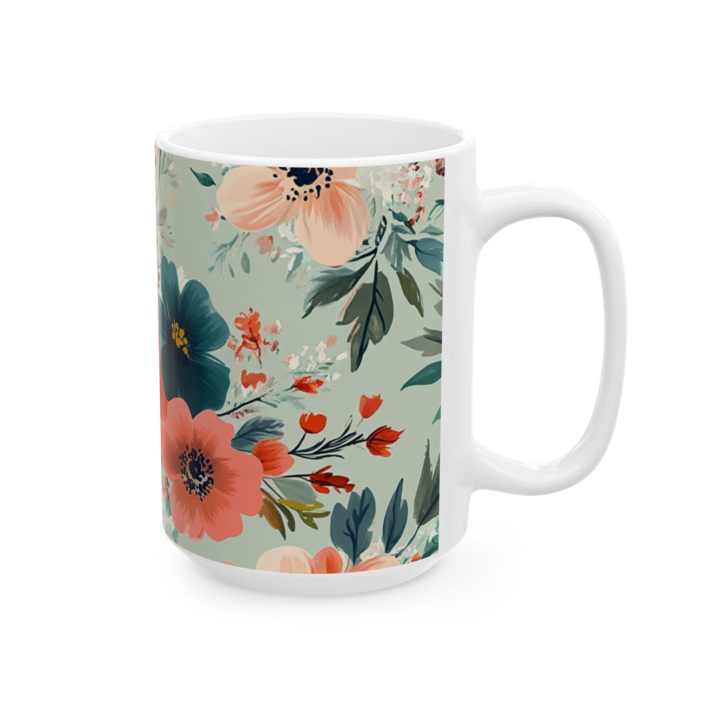 Floral Ceramic Mug - 11oz & 15oz Coffee Cup for Nature Lovers