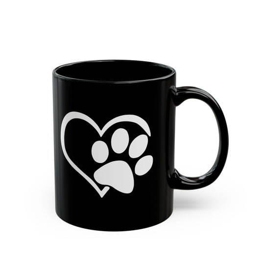 Paw Print Heart Black Mug - 11oz & 15oz - Perfect Gift for Pet Lovers