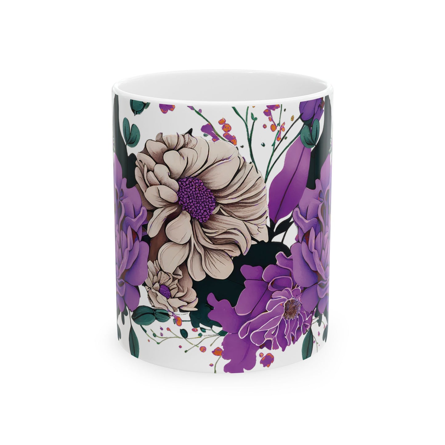 Floral Elegance Ceramic Mug - Purple Flower Design for All Occasions