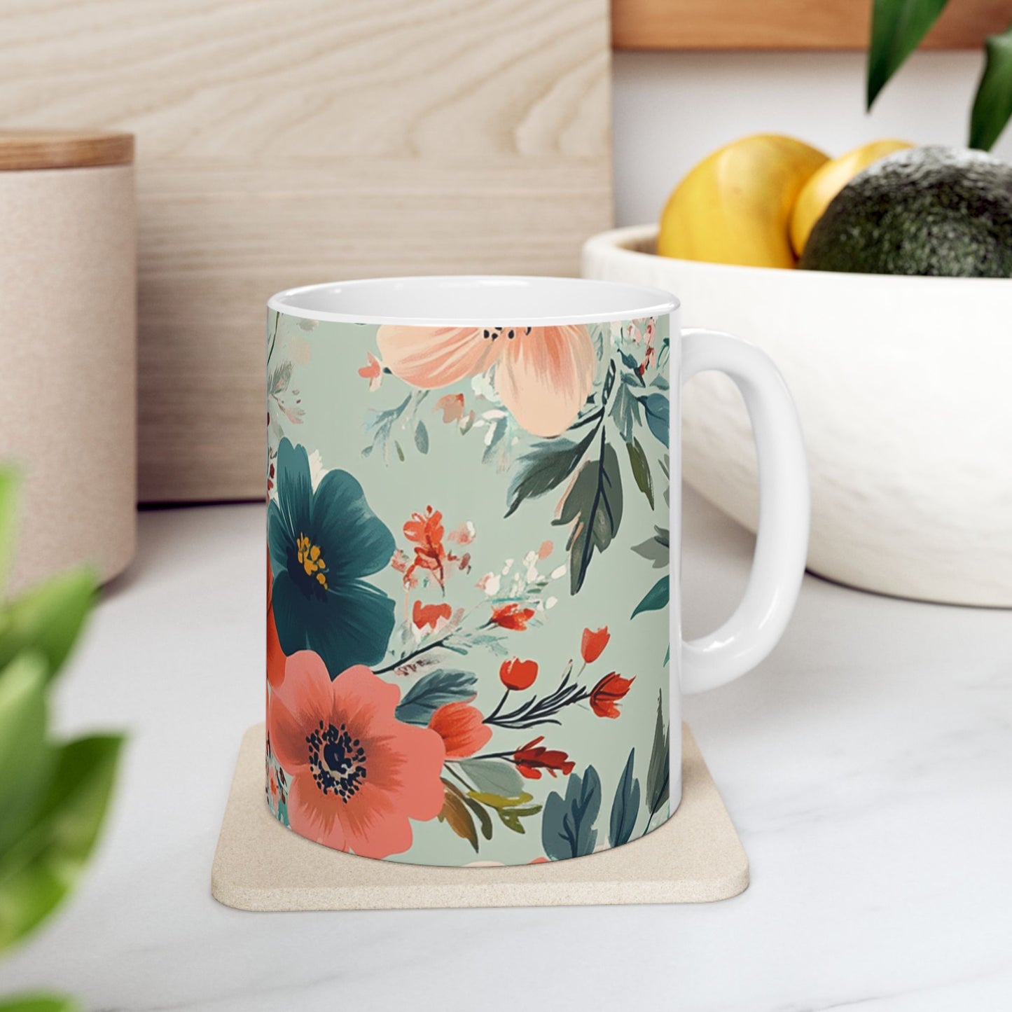 Floral Ceramic Mug - 11oz & 15oz Coffee Cup for Nature Lovers