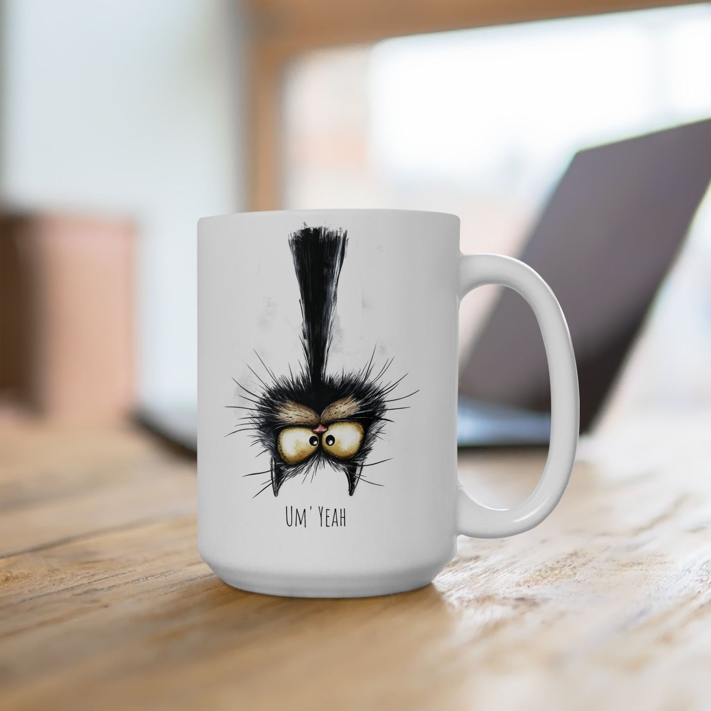 Funny Upside Down Cat Ceramic Mug, Um' Yeah, Cute Kitty Coffee Cup, Cat Lover