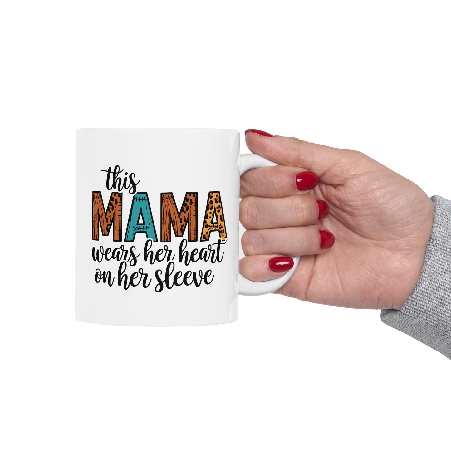 Mama Heart Ceramic Mug - Gift for Moms, 11oz & 15oz Options