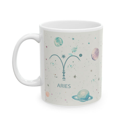 Ceramic Mug that brings the universe closer to you with its enchanting design. Each sip from this mug transports you to a cosmic wonderland, making it perfect for dreamers and stargazers alike. Just like Aries, this mug radiates bold energy, capturing the fearless and adventurous spirit of this fire sign.