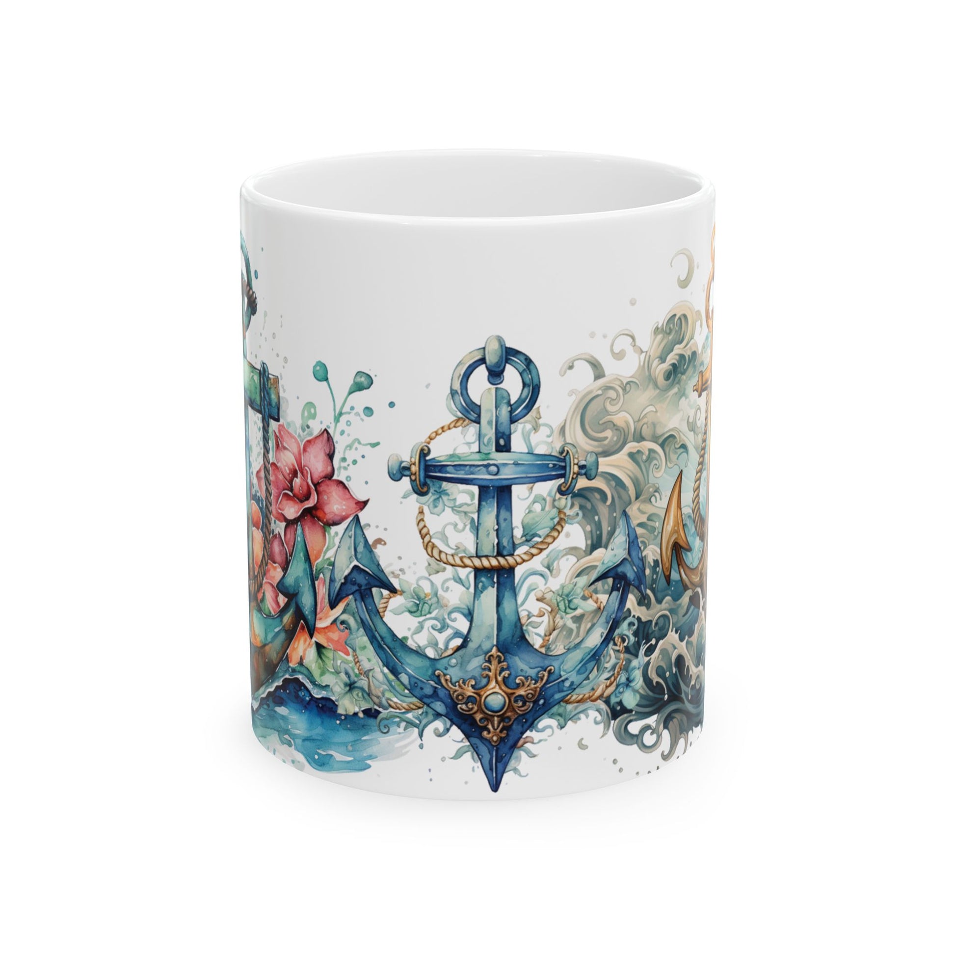 - Artistic Ocean Waves and Floral Design - Perfect for Sailors and Beach Lovers