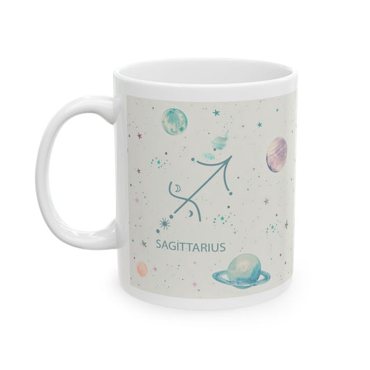 Ceramic Mug that brings the universe closer to you with its enchanting design. Each sip from this mug transports you to a cosmic wonderland, making it perfect for dreamers and stargazers alike. Just like Sagittarius, this mug embodies a spirit of adventure and boundless curiosity, capturing the free-spirited energy of this fire sign.